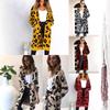 Womens Oversized Leopard Print Knit Cardigan Long Sleeve V-Neck Loose Fit Sweater Winter
