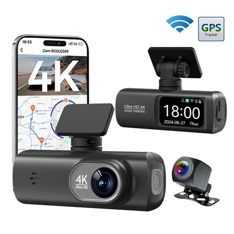 V22 4K Dual-Lens Dash Cam with GPS & Reversing Cam, Front & Rear Recording, Mobile App Integration