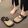 2025 Women Leather Slippers Indoor Slip-on Ladies Mules Shoes Square Toe Beach Slippers With Arch Support Fashion Women Sandals