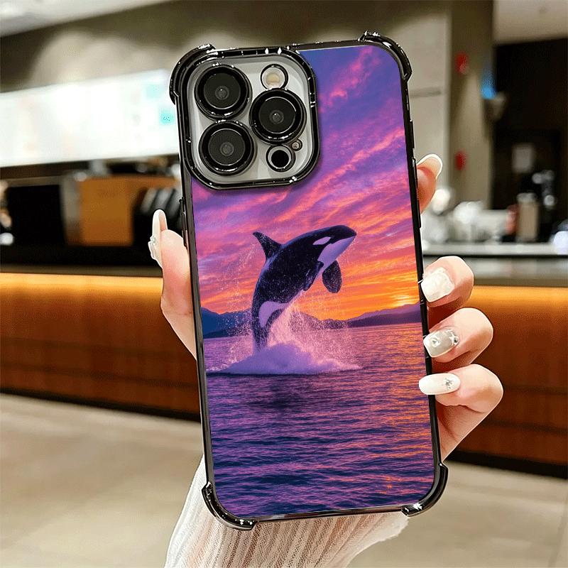 Orca Ocean Pattern Plating Phone Case For Iphone 16 17 Pro Max Air 16E 14 15 Plus 12 13 Mini Anti-Fall Airabag Cover