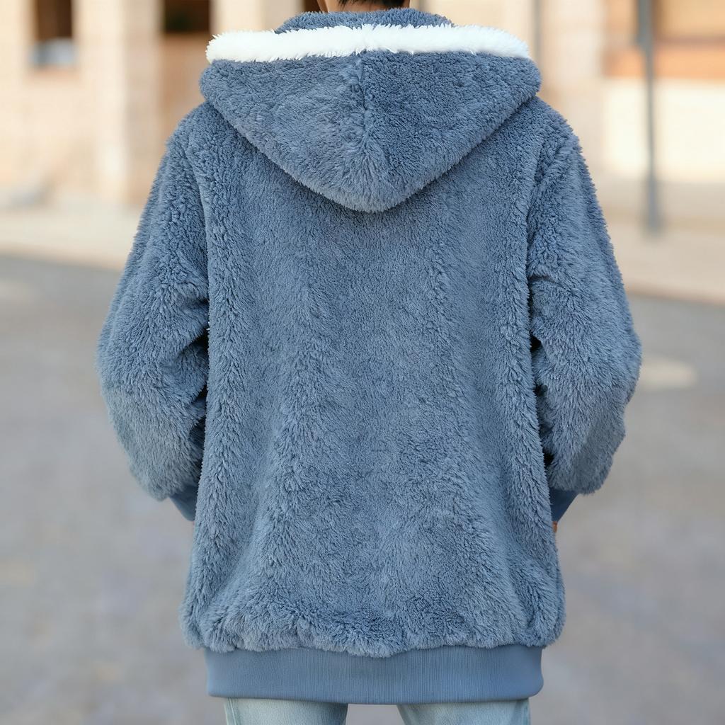 Dámská módní jednobarevná volná mikina s kapucí, dlouhým rukávem, kapsami a zapínáním na zip, plyšová a hřejivá bunda