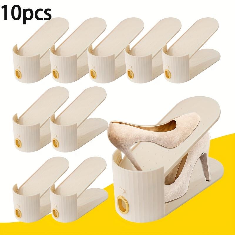 

10PCS shoe rack with vertical design and gold ring. Made of durable polypropylene, it supports high heels and sneakers for stability 9.4*24.5CM слоновая кость