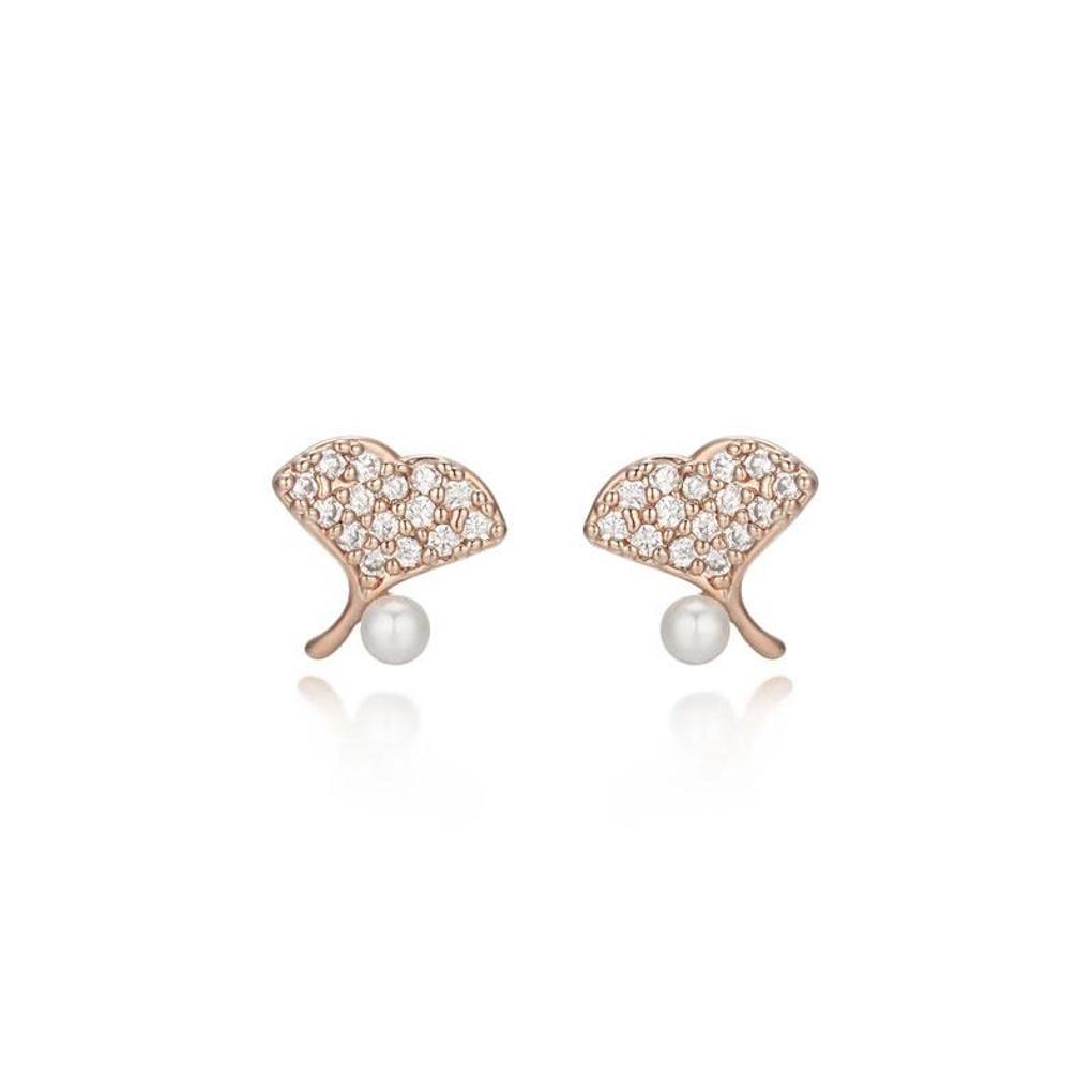 [LsSHOP] 14K Mini Pearl Leaf Earrings (Gold Plated)_LJ5044BRE