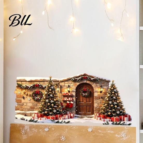 Christmas Theme Stickers Snow House Wall Sticker, Removable Self-Adhesive PVC Decals Scene Decal, Waterproof Decorative Decal for Holiday