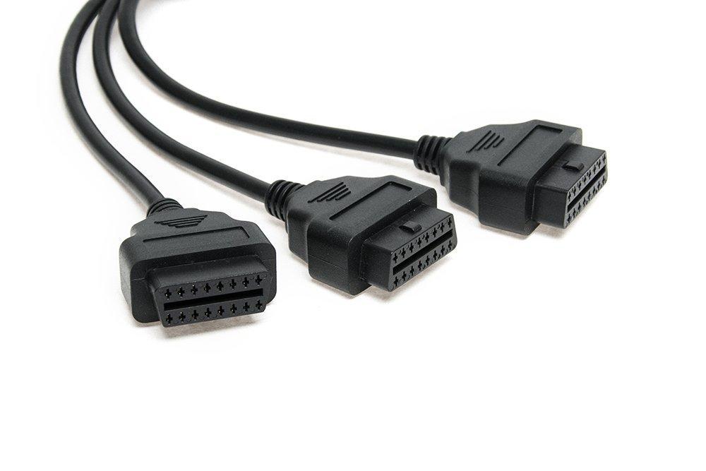CarAngels OBD2 Cable OBD2 3 Branch Cable Harness L-Type Female Coupler 50CM