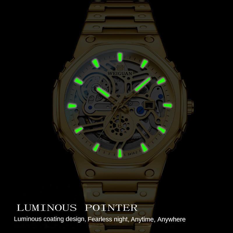 Fashion Skeleton Watch Automatic Waterproof Watches Luminous Mens Watch Stainless Steel Strap