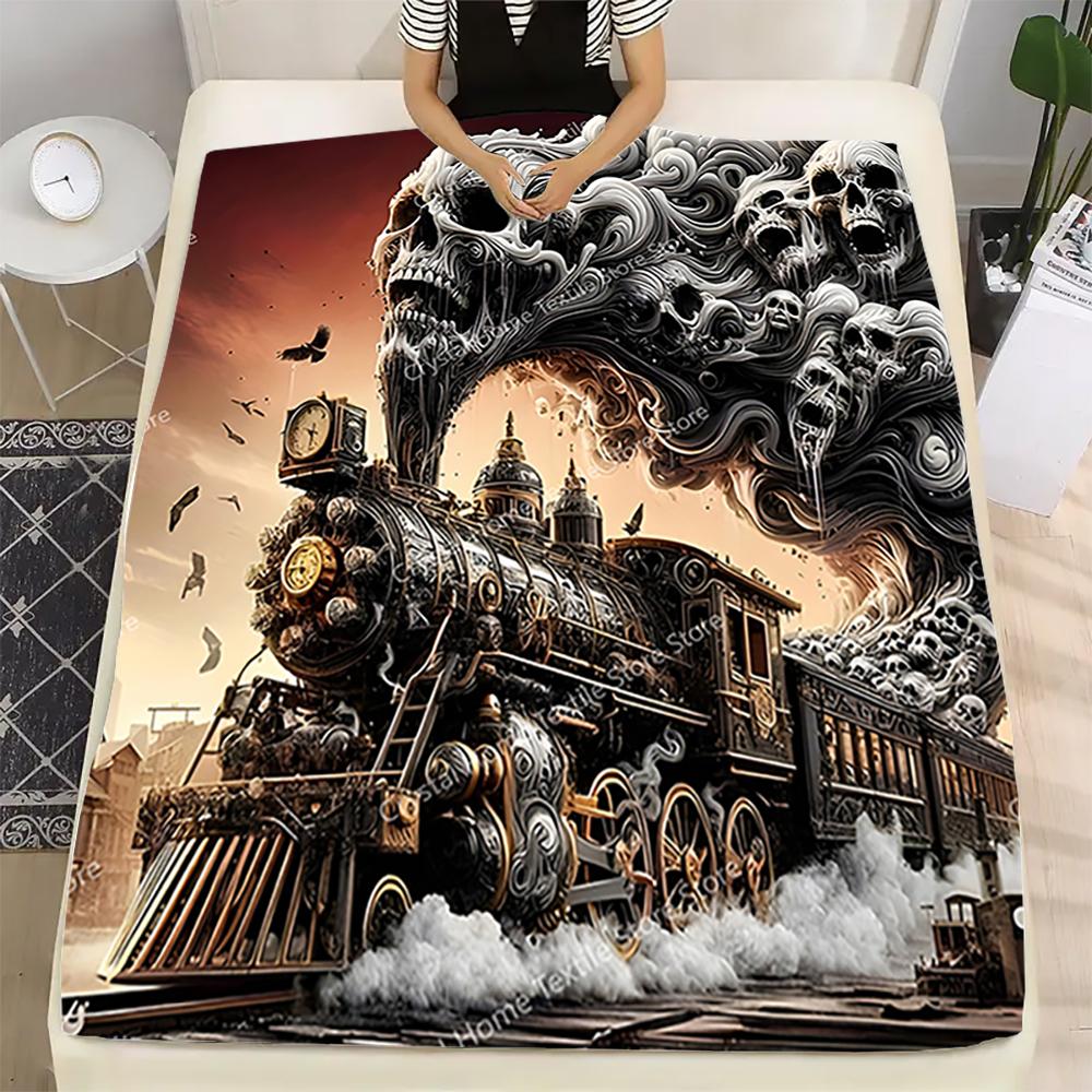 Skull Train Pattern Soft Flannel Blanket,Keep Warm Throw Blanket Comfortable Blanket for Picnic Beds Sofa Home Bedroom Kids Gift