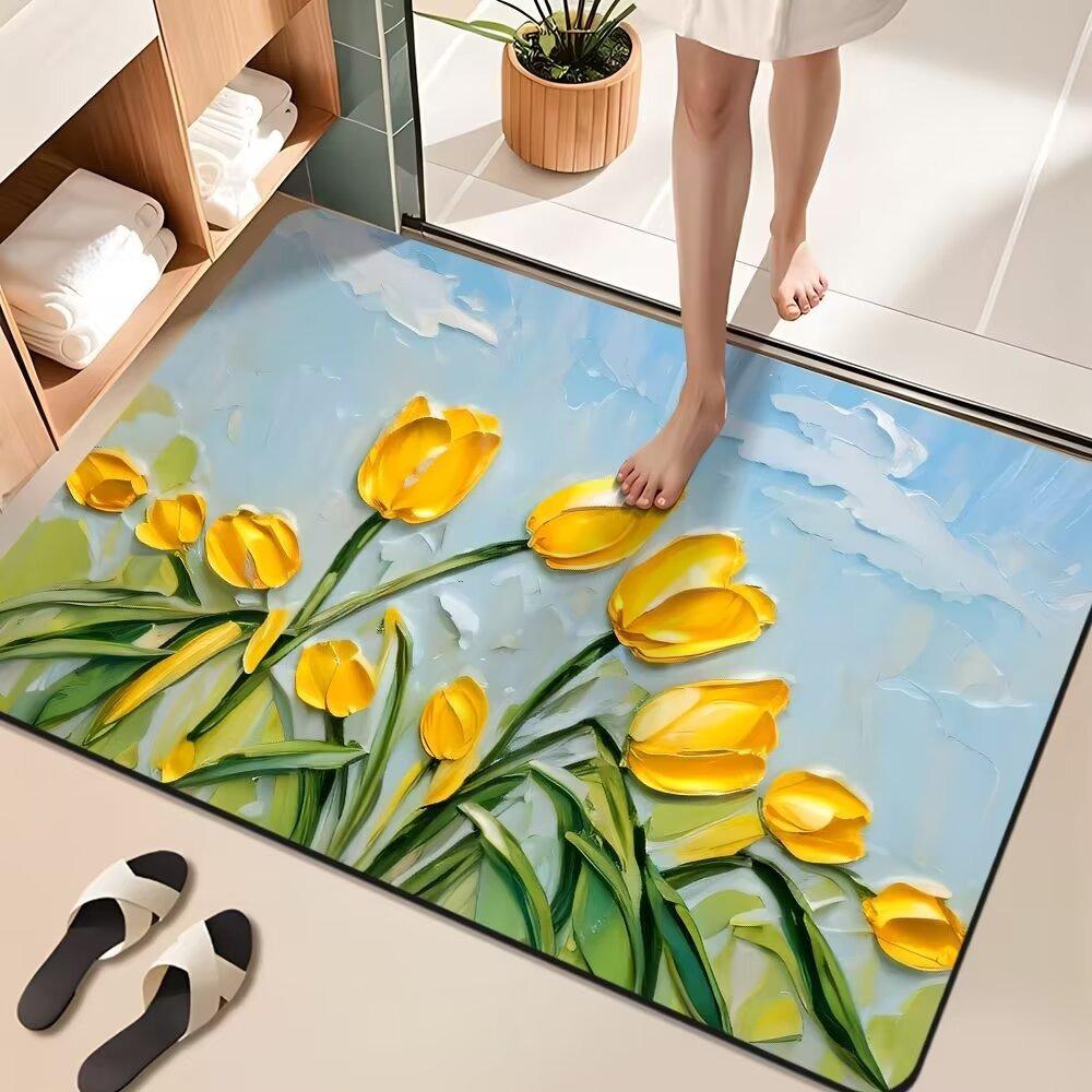 

2 шт. коврик для пола с диатомовой грязью, масляная живопись, цветок, коврик для пола в ванной, водопоглощающий нескользящий коврик для ног 40*60cm