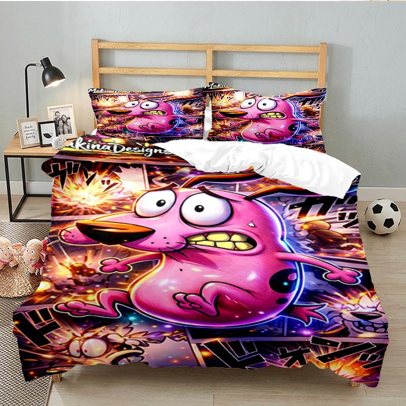 Courage dog Moonlit Adventure 3PCS Bedding set,Ideal for 1pc Duvet Cover And 2pcs Pillowcases Perfect for Fan gift,Ideal for Bedroom, Dormitory