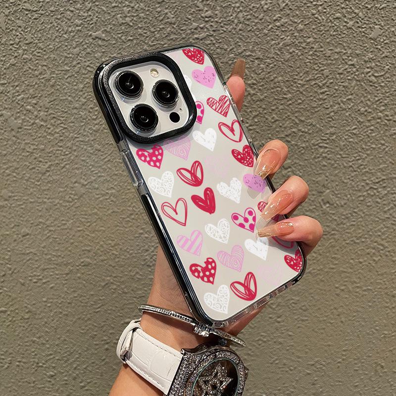 Ins Wind Women's Transparent Mobile Phone Case Apple 17pro Color Love iPhone16 Anti-drop Protective Case 14 Soft Case