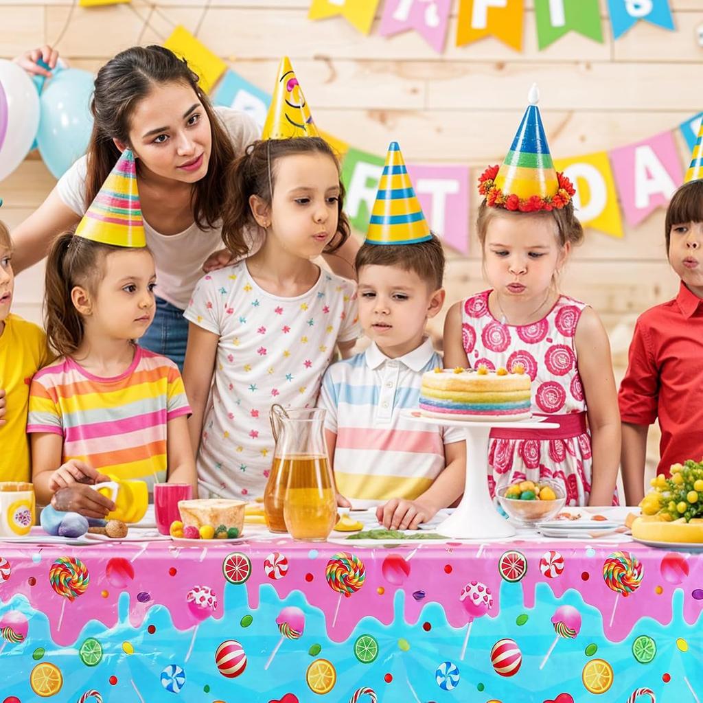 2 PCS Candyland Plastic Tablecloth Candy Theme Party Decorations Colorful Lollipop Table Covers Sweet Table Cloth for Candy Land Party Birthday Baby