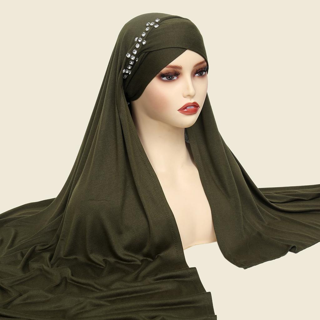 Muslim Women Instant Hijab With Diamonds Turban Pull On Ready Wear Scarf Islam Shawl Amira Scarves Stole Headscarf Wrap Headband