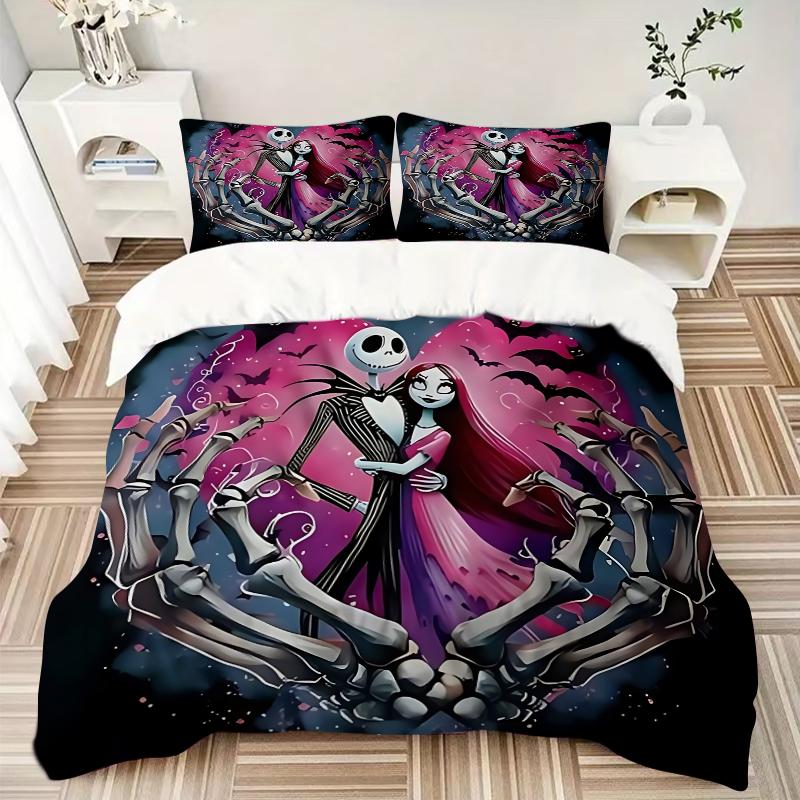 Gothic Skeleton Lovers Dark Romance Printed 3pcs Bedding Set Soft Microfiber 1 Duvet Cover And 2 Pillowcases Home Bedroom Decor Xmas Gift Q188