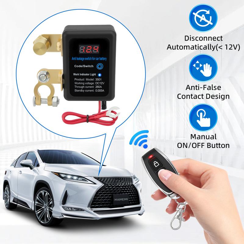 ZMFJH DC 12V Car Automatic Power Shut Off Switch 260A Battery Kill Switch Remote Battery Disconnect Switch for Car Truck SUV