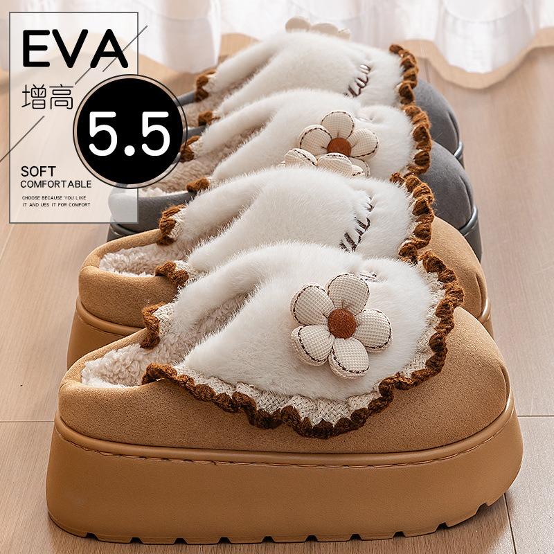 Cotton Slippers Women's Autumn and Winter New Outer Wear Indoor Household Thick Bottom Non-slip Plush Warm Confinement Cotton Drag Women