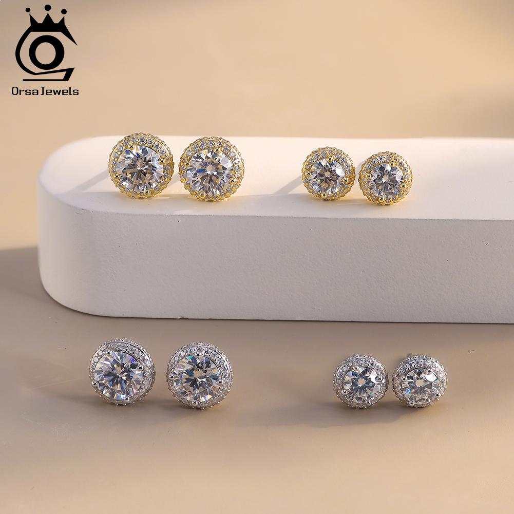 ORSA JEWELS 925 Sterling Silver Stud Earrings with D Color VVS Moissanite Diamand Elegant and Timeless Jewelry for Women MOE11