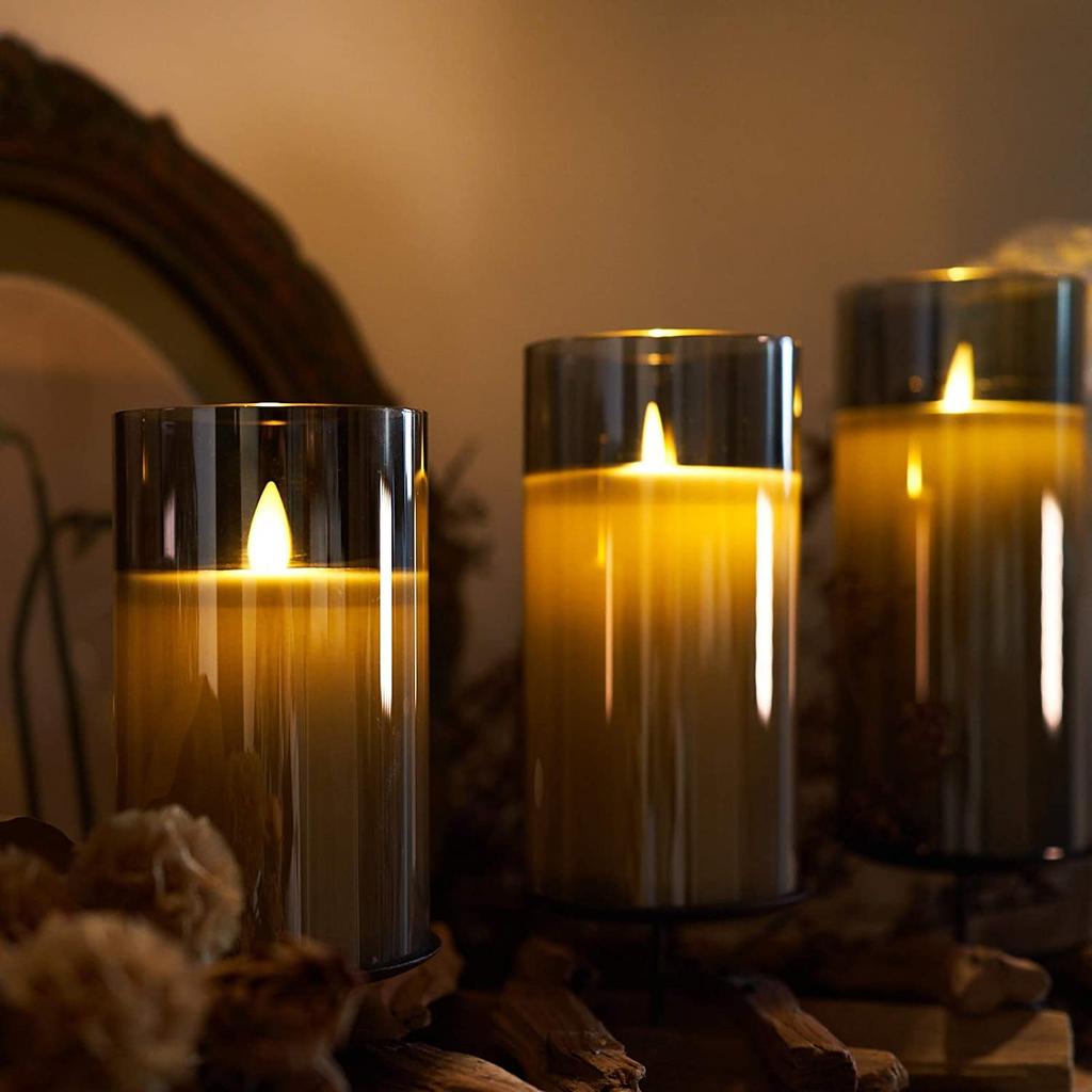 AnnTec LED Candle LED Black Set That Flickers Like a Real Warm No Energy Comes with Dedicated Remote Brightness USB LED Candle Light, Glass, Candle,