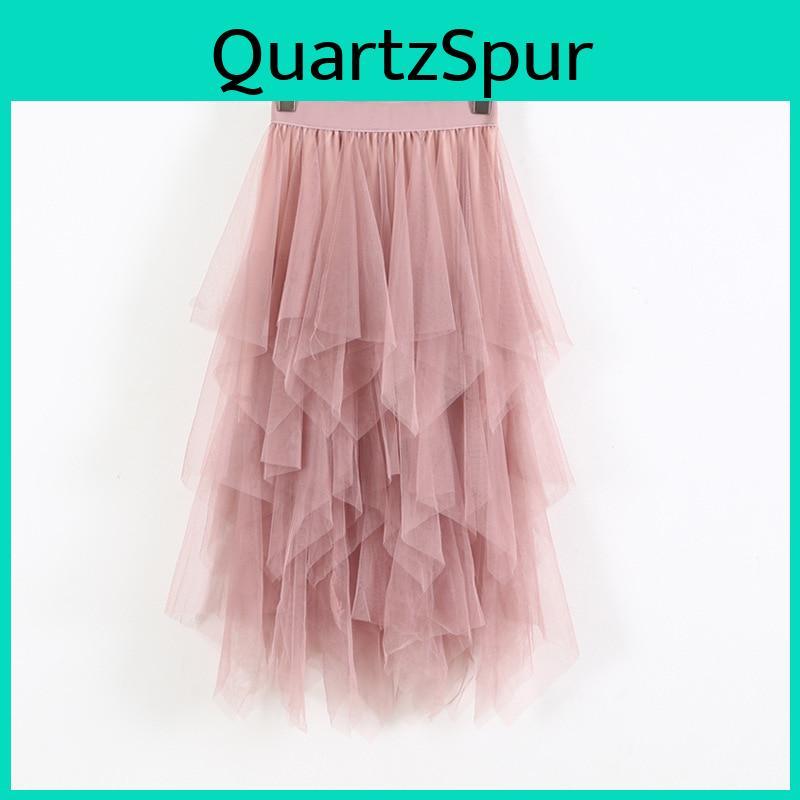 Tulle Summer High Women Skirts Waist Hem Pleated Skirt Female Black Pink Pants