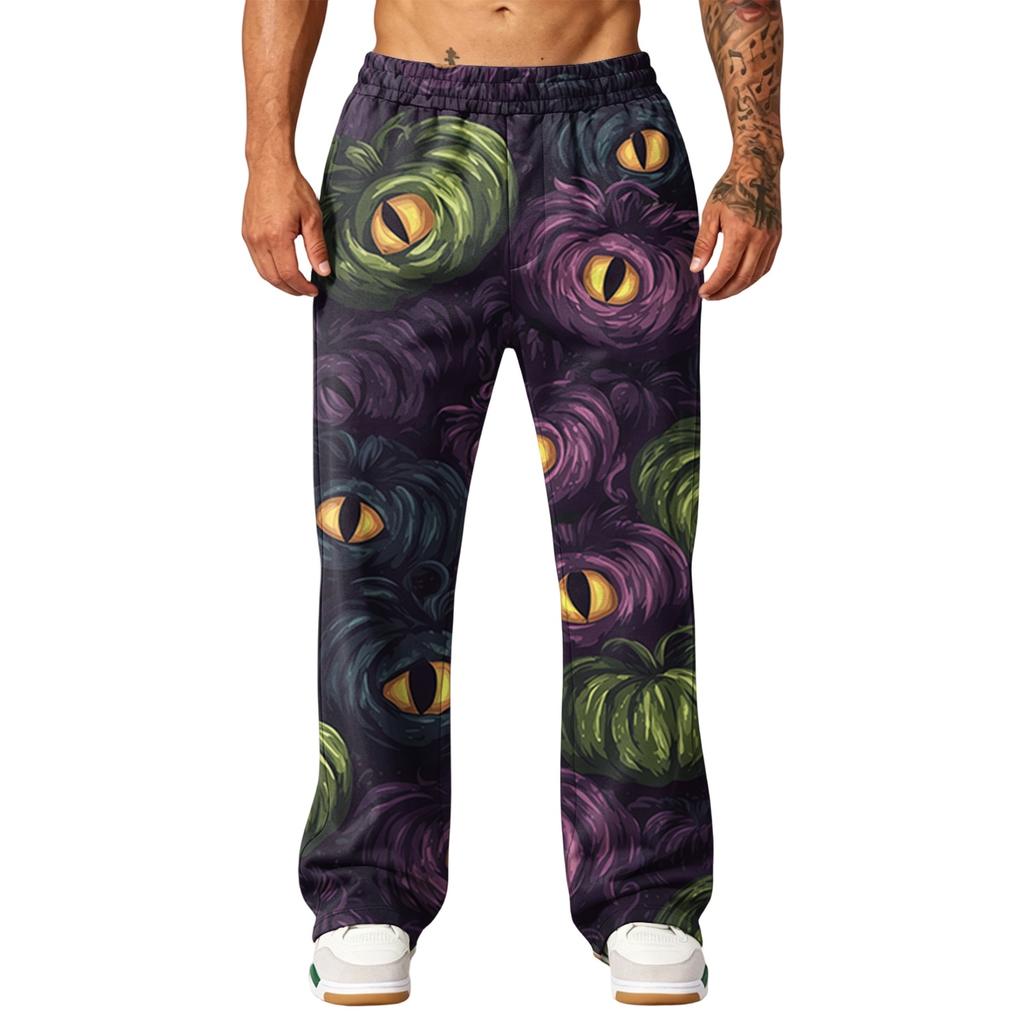 Men's Loose Fit Wide Leg Joggers with Pockets - Printed Casual Sweatpants for Sports and Daily Wear