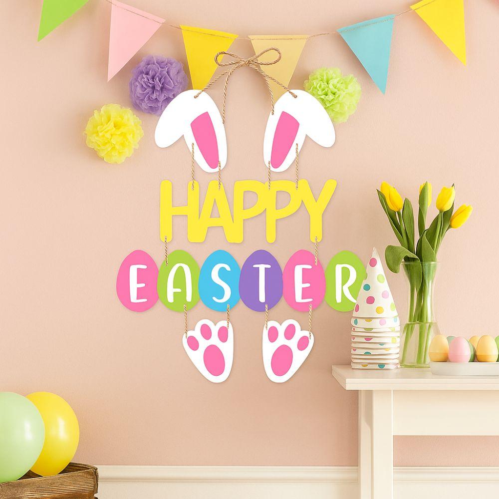 Cartoon Easter Door Hanging Colorful Paper Bunny Egg Decoration Handmade Rabbit Door Wall DIY Pendants Garden Decoration