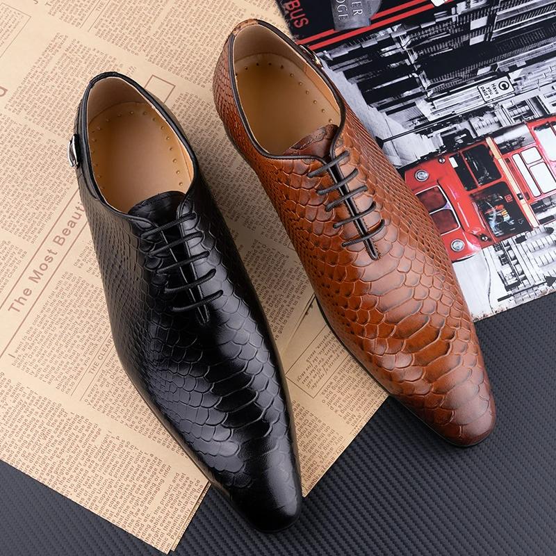 Fashion Luxury Shoes Genuine Leather Men Shoe For Office Dress Suits Oxford Metal Buckle Business Work Black Coffee Lace-up Handmade Man