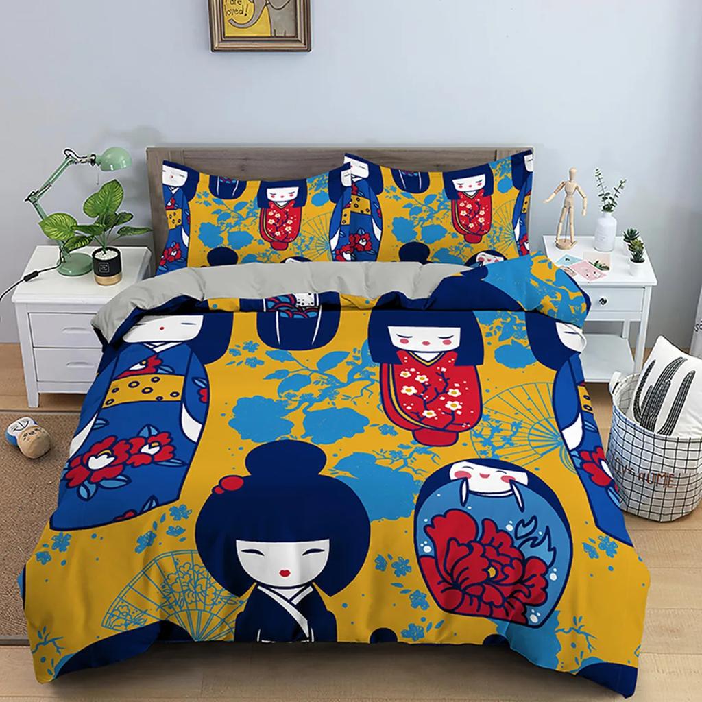 Japanese Good Luck Doll Printed Duvet Cover Cartoon Lucky Cat For Kids Girls Women Fan White Quilt Cover Bedroom Decorations