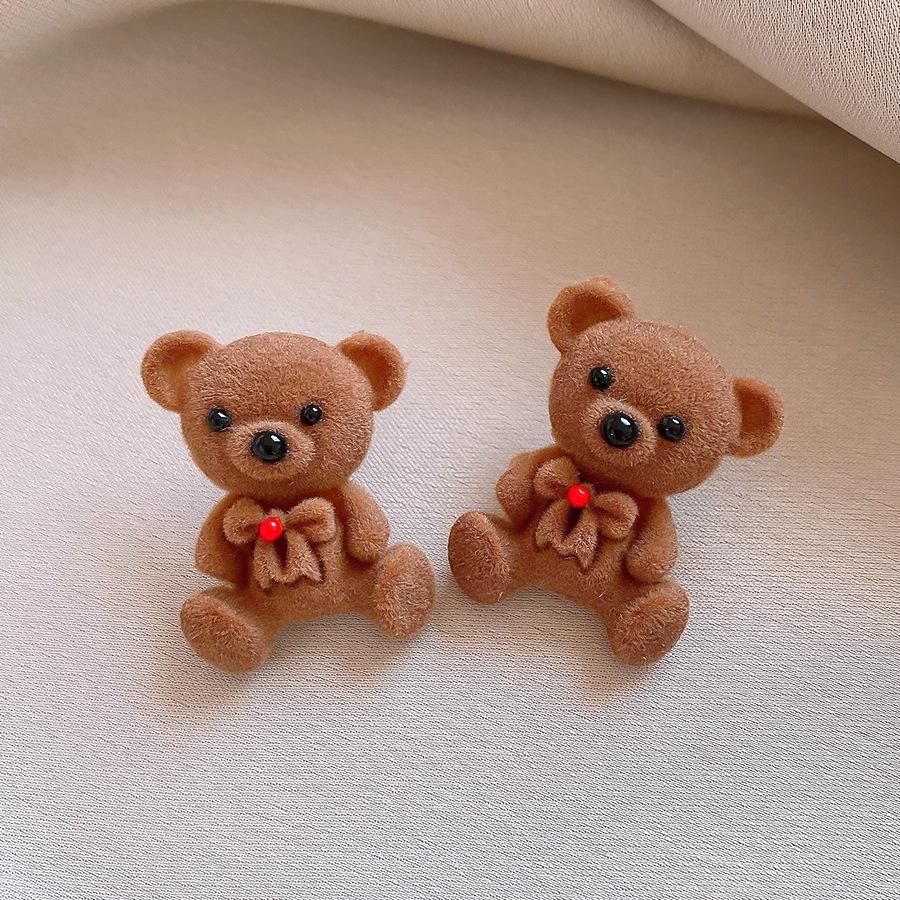 Resin flocked bear earrings stud earrings versatile temperament earrings design sense