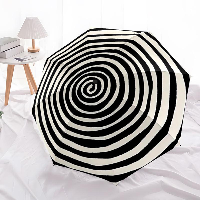 1pc Spiral Pattern Automatic Folding Umbrella - Compact 8-Rib Design, Durable Plastic & Iron, Lightweight for Outdoor Daily Use101