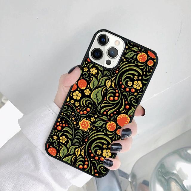 Khokhloma Russian Pattern Flower Phone Case For iPhone 17 Air 15 16 14 11 12 13 Pro MAX Plus