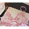 French floral embroidered underwear women's big breasts show small sexy transparent steel ring upper support anti-sagging bra cover
