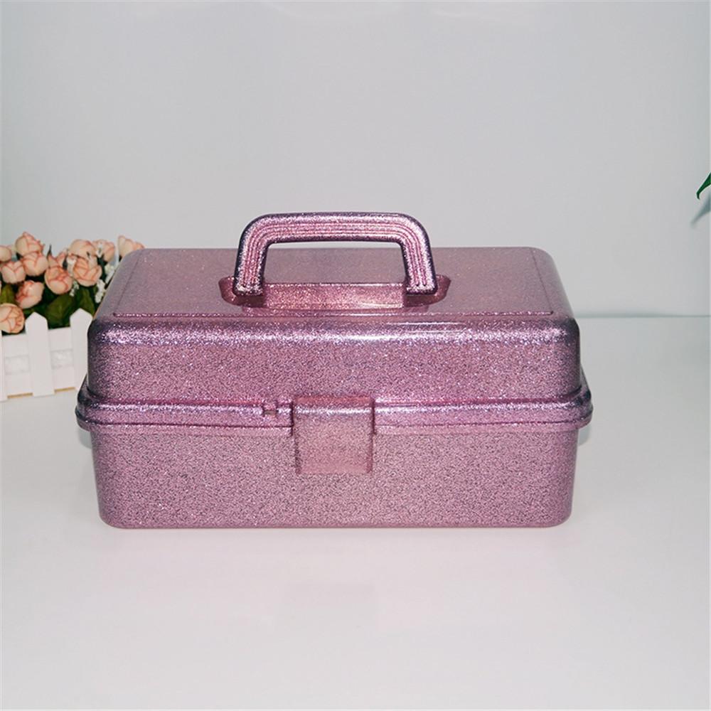 Glitter Pink & Craft Tool Storage Box,3-Layer Stackable Carry Tackle Box Sewing Box Organizer For Art
