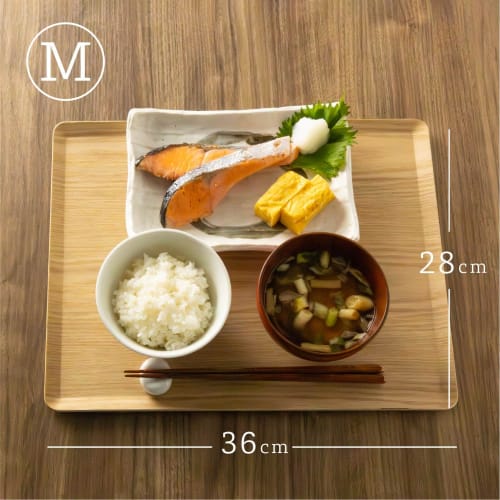 Asahi Koyo Wooden Rectangular Tray, Natural, Medium, 36 x 28cm, Non-Slip, Stylish, NC22-02, 1 Tray