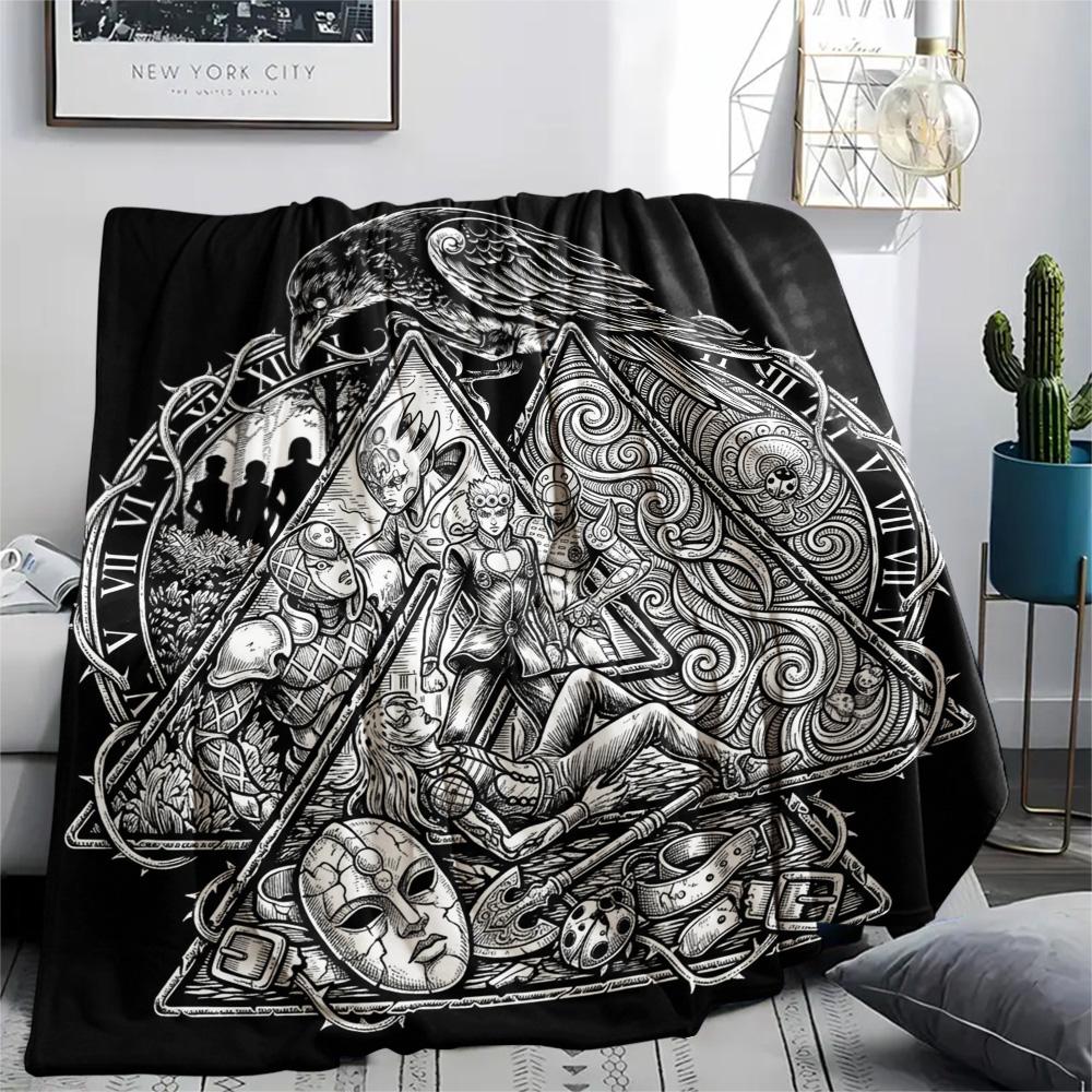 1PC Jojo'S Bizarre Adventure Patterned Flannel Blanket Suitable For All Seasons For Home Decor Warmth And Comfort Gifts Holiday Present