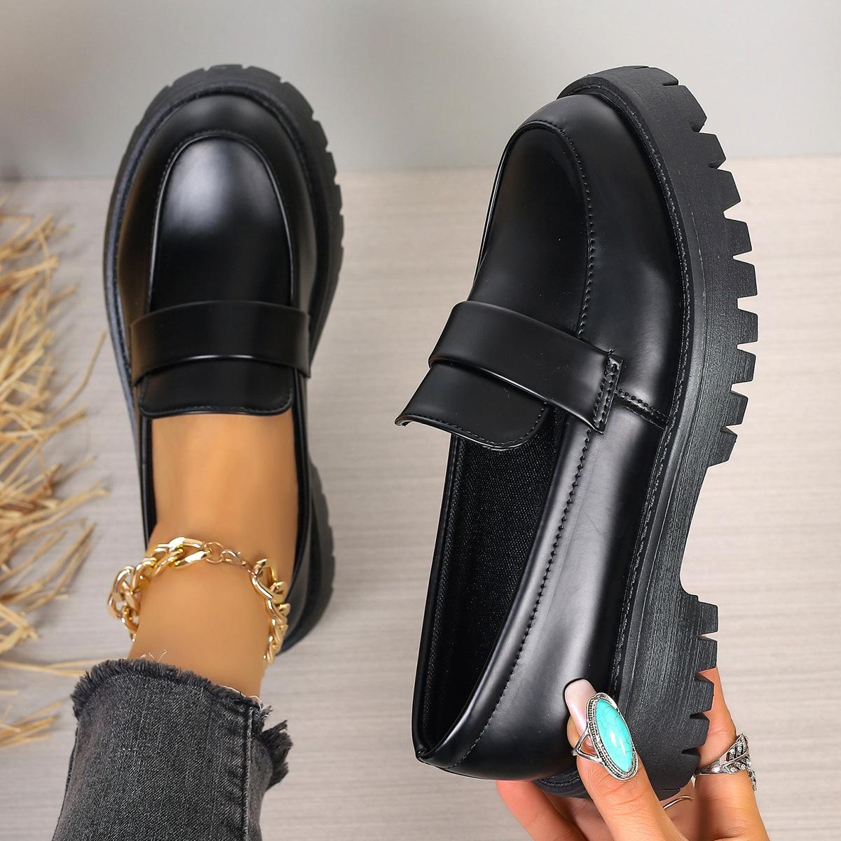 British Korean trendy small leather shoes 22 beautiful platform-soled college style loafer single shoes 43 чёрный 2970₽