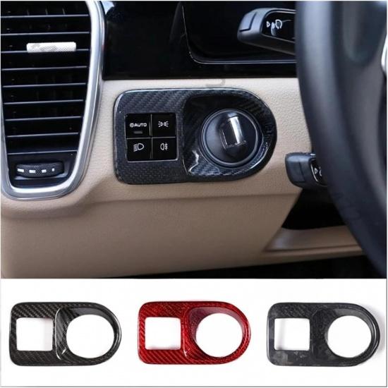 Interior Headlight Switch Frame Cover Sticker Trim Compatible for Porsche Cayenne 2018-2023 Real Carbon Fiber Car Styling Interior Accessories(Red)