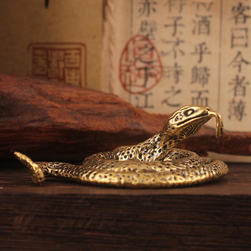 Figuras de decoración de bronce antiguo en miniatura de serpiente de cobre y latón para decoración de interiores, adorno de escritorio, estatuas en miniatura de cobre puro