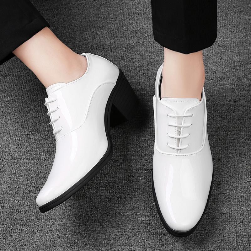 Men White Red High Heels Wingtip Black Leather Derby Wedding Dress Dance Business Formal Elevator Shoes Height Increase Shoes Plus Size