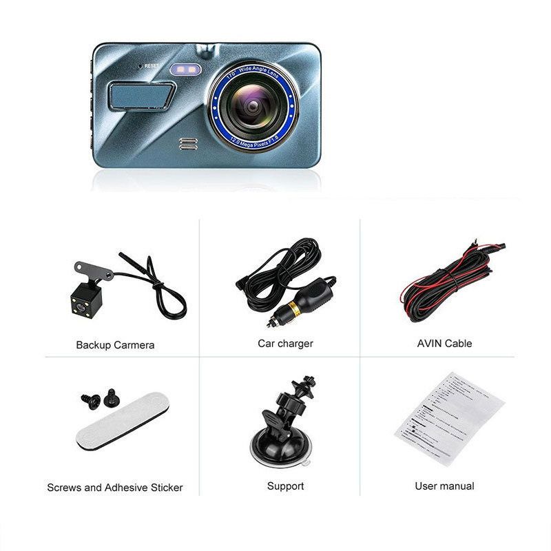 Cross-Border Dvr Touch Screen 4inch Dashcam High-Definition Dual-Lens Reversing Camera Factory Dashcam