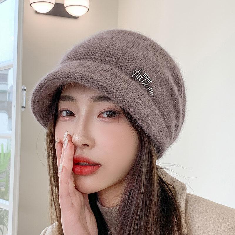 Winter new hat women's autumn and winter rabbit wool knitted hat high-grade double-layer thickened cold-proof headgear