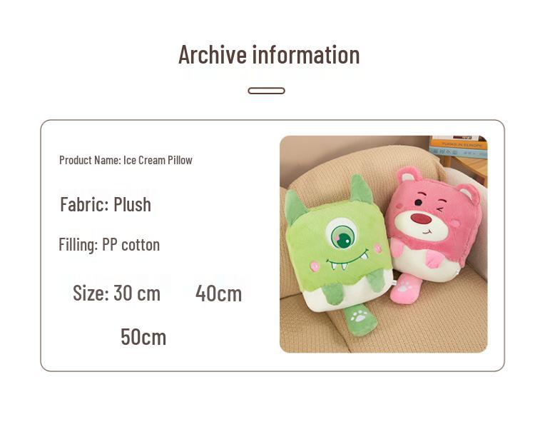 Ice Cream Monster Plush Cushion: Cute Sofa Pillow & Sleep Companion Toy, Perfect Birthday Gift