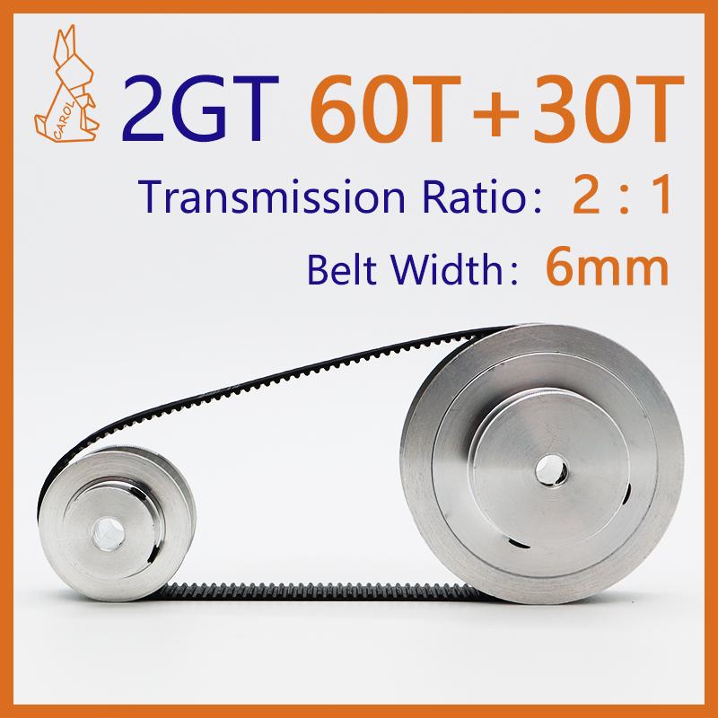 60Teeth 30Teeth 2GT Pulleys Set Belt Width 6mm Reduction 2:1 60T Belt Pulley 30T Pulley Synchronous Wheel GT2 Timing Pulley Set
