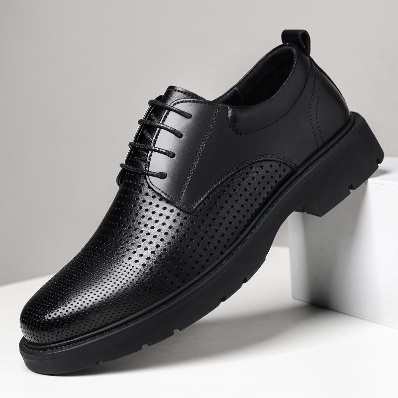 Leather Shoes Men's 2025 Summer Hollow Breathable Hole Shoes Groom Wedding Leather Shoes 2025