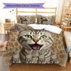 Cute Cat 3D Pattern Bedding Quilt Set Quilt Cover Pillowcase Home Decoration Gift (1 * duvet cover + 2 * pillowcase, without core)