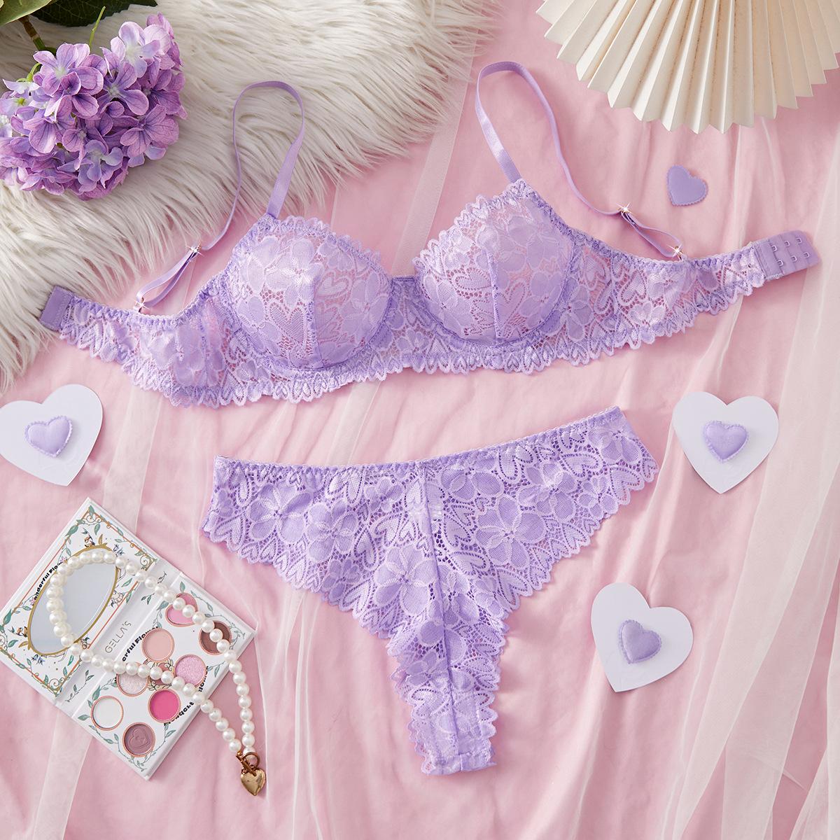 

Сексуальный комплект нижнего белья Летнее черное нижнее белье Женский тонкий однотонный мягкий кружевной бюстгальтер Сексуальное сетчатое нижнее белье XL фиолетовый