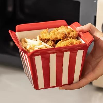 1pc, High Color Popcorn Bowl, French Fries Shaped Ceramic Bowl, Cute Fruit Bowl, Dessert Snack Bowl, Creative Home Salad Bowl