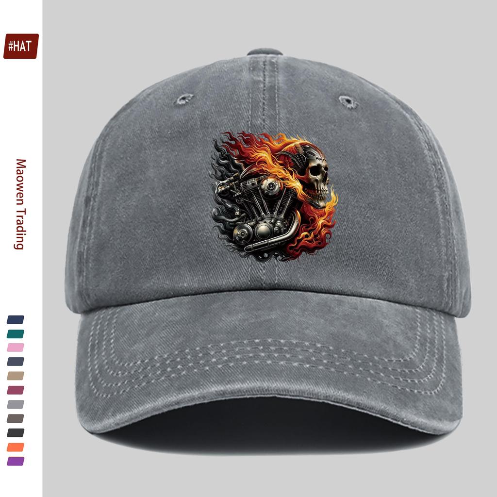 pc Fashion Flame Biker Skull Print Baseball Cap Party and Racing Decorative Sun Hat Multiple Colors Available Home Leisure D
