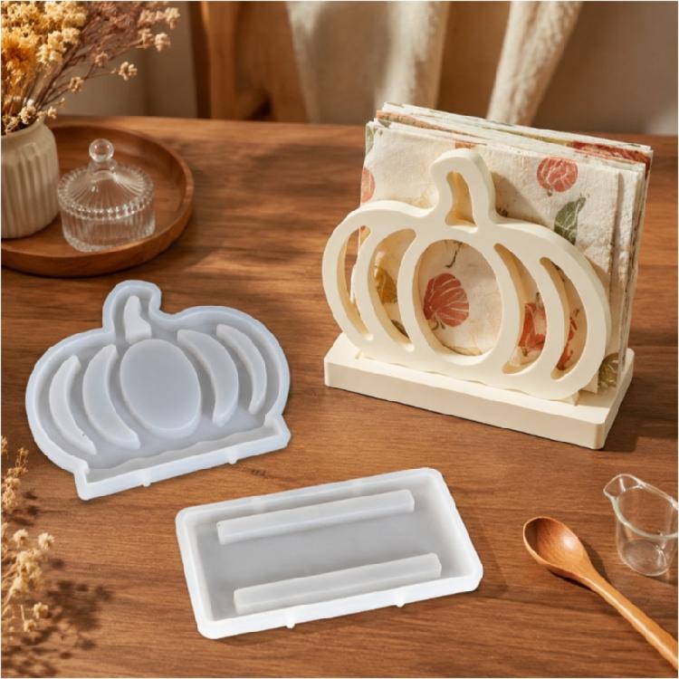 Silicones Pumpkin Molds for Napkin Holder Crafts, Assembly Tissue Dispenser Casting Molds for Epoxy Resins Waxes Clay and Plasters Fall Home Decors