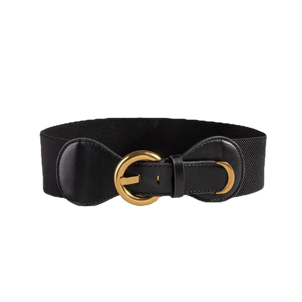 New European and American Retro Gold Buckle Wide Waist Seal for Women with Dress To Make Them Look Slim and Waist-hugging Elastic Waist Belt