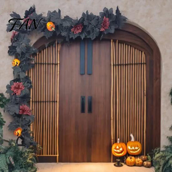 Fall Seasonal Decorations Halloween Artificial Maple Leaf Vine Decor, Wall Hanging Garland Indoor Outdoor for Party Scene, Spooky Thanksgiving