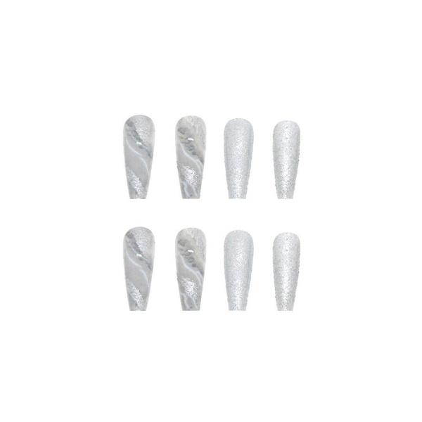 New Manicure Long Wearable False Nails Ballet False Nail Full Cover Grey White Marble Design Nails Tip French Coffin Nails Press On Nails